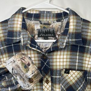 Pladra Button Up Flannel Shirt Womens Large Blue Yellow Plaid Ducks Flipcuff